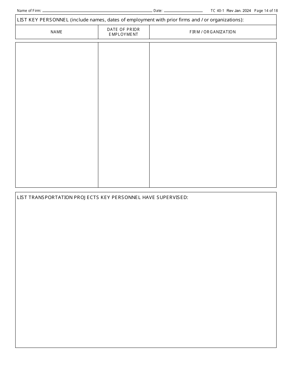 Form TC40-1 Consulting Engineer and Related Services Prequalification Application - Kentucky, Page 14