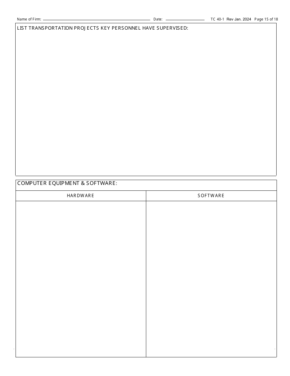 Form TC40-1 Consulting Engineer and Related Services Prequalification Application - Kentucky, Page 15