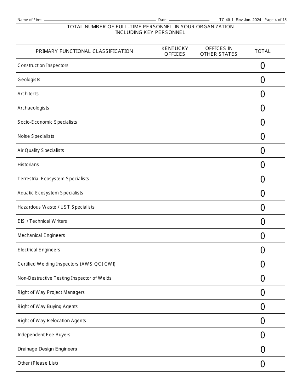 Form TC40-1 Consulting Engineer and Related Services Prequalification Application - Kentucky, Page 4