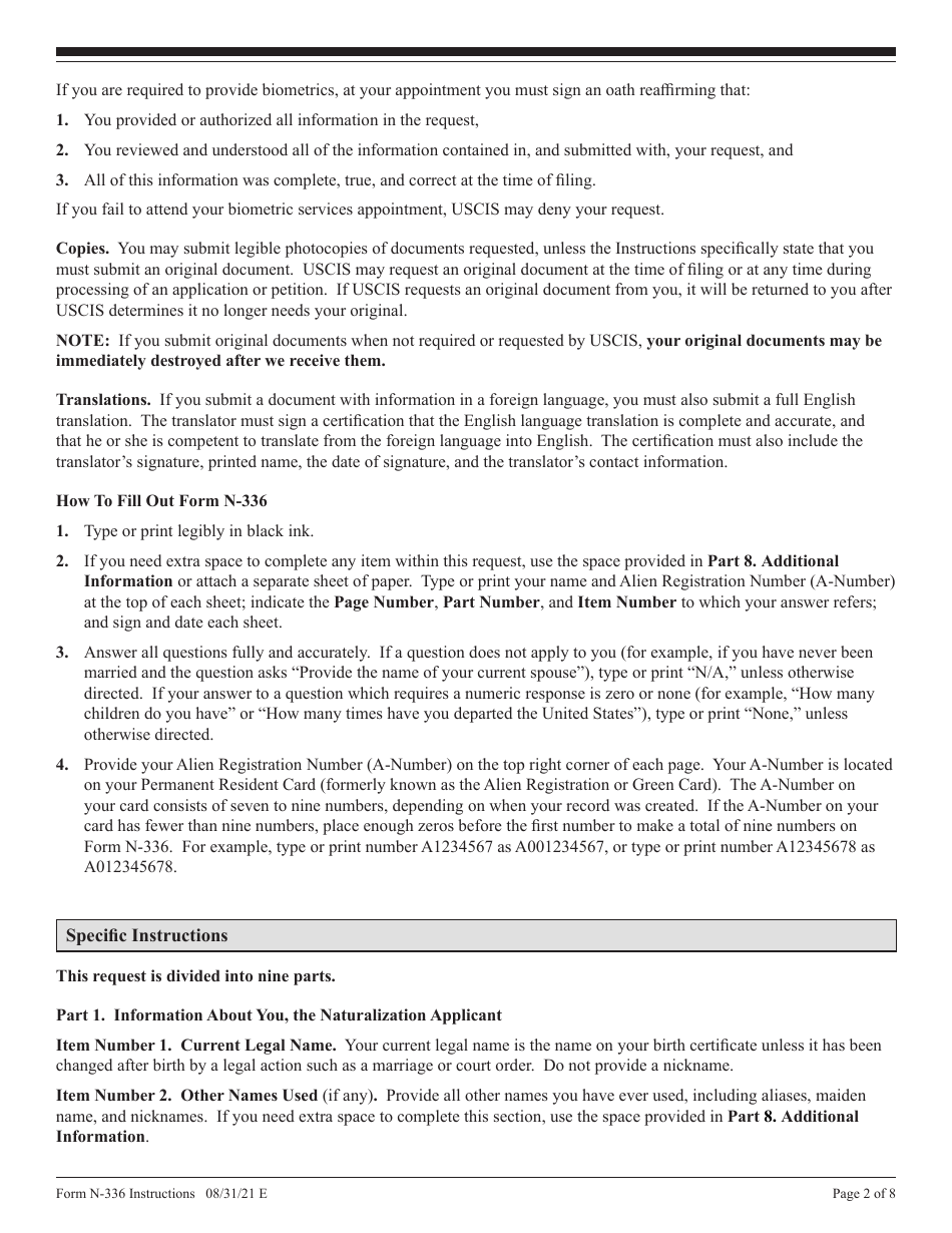 Instructions for USCIS Form N-336 Request for a Hearing on a Decision in Naturalization Proceedings Under Section 336, Page 2