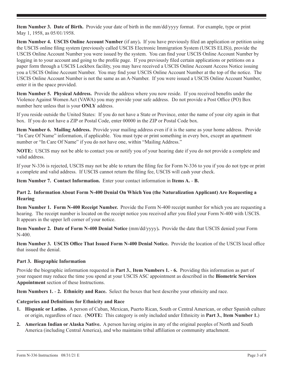 Instructions for USCIS Form N-336 Request for a Hearing on a Decision in Naturalization Proceedings Under Section 336, Page 3