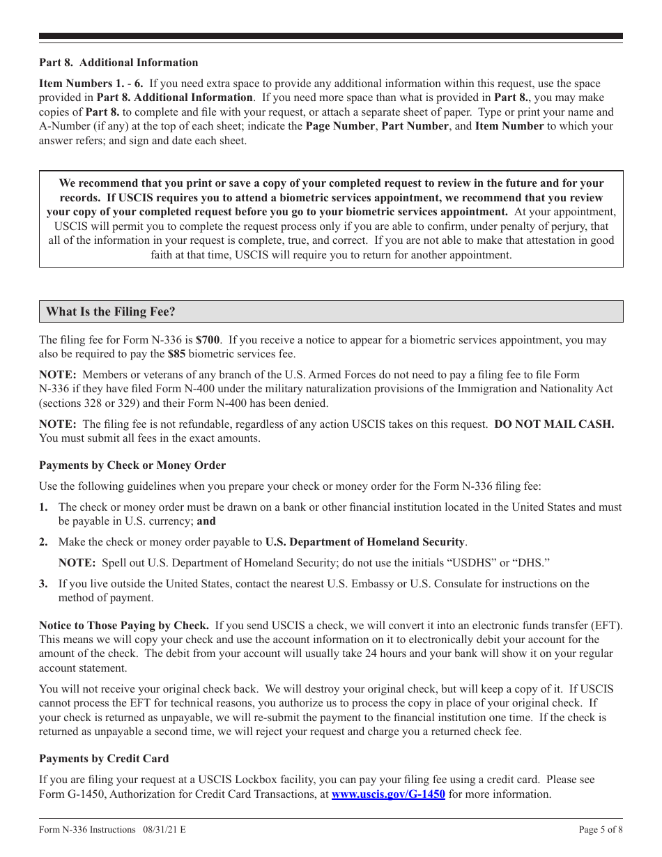 Instructions for USCIS Form N-336 Request for a Hearing on a Decision in Naturalization Proceedings Under Section 336, Page 5