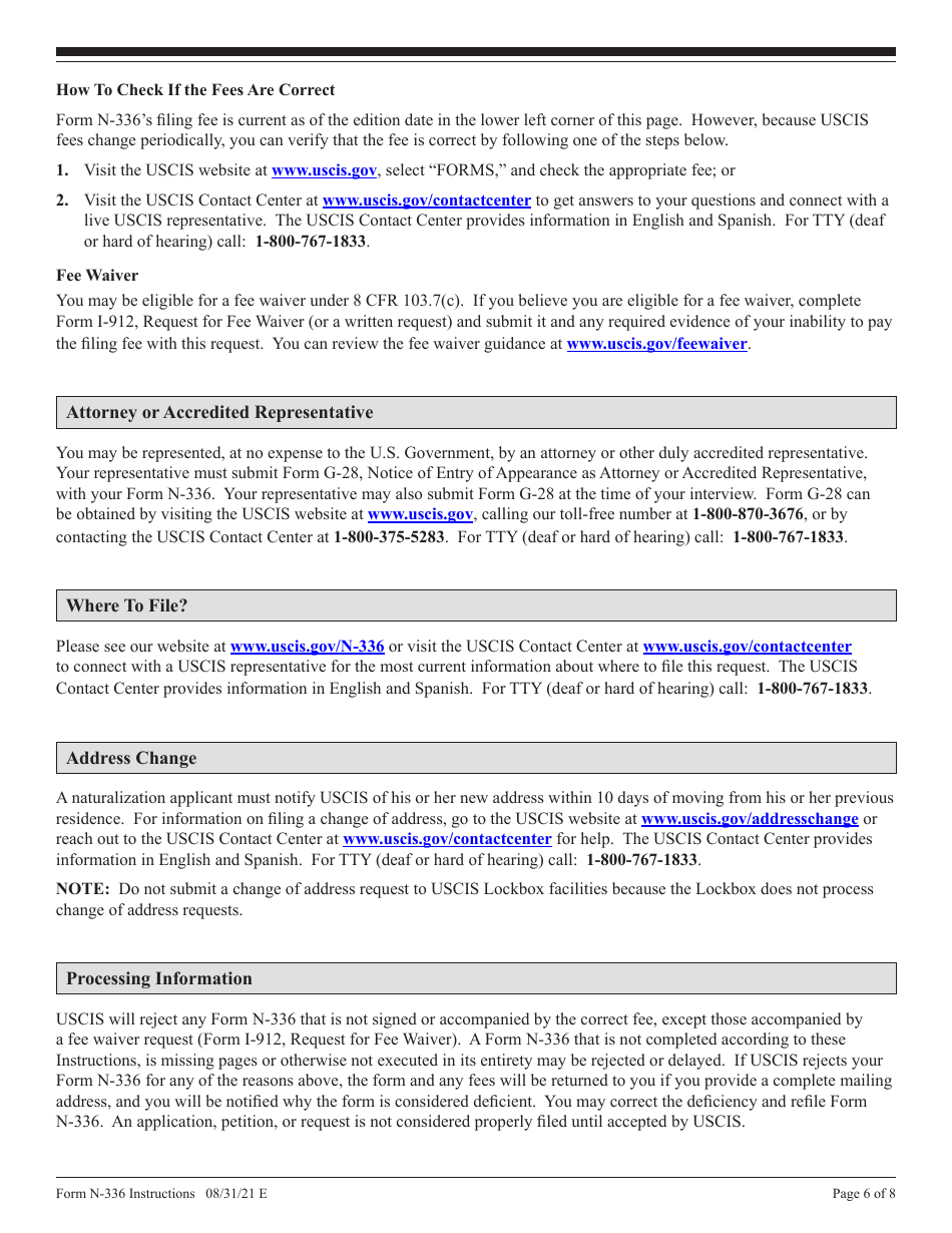 Instructions for USCIS Form N-336 Request for a Hearing on a Decision in Naturalization Proceedings Under Section 336, Page 6