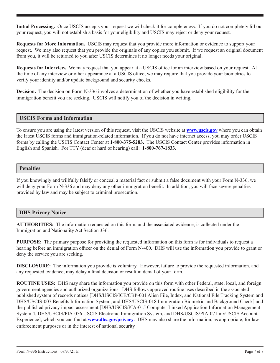 Instructions for USCIS Form N-336 Request for a Hearing on a Decision in Naturalization Proceedings Under Section 336, Page 7