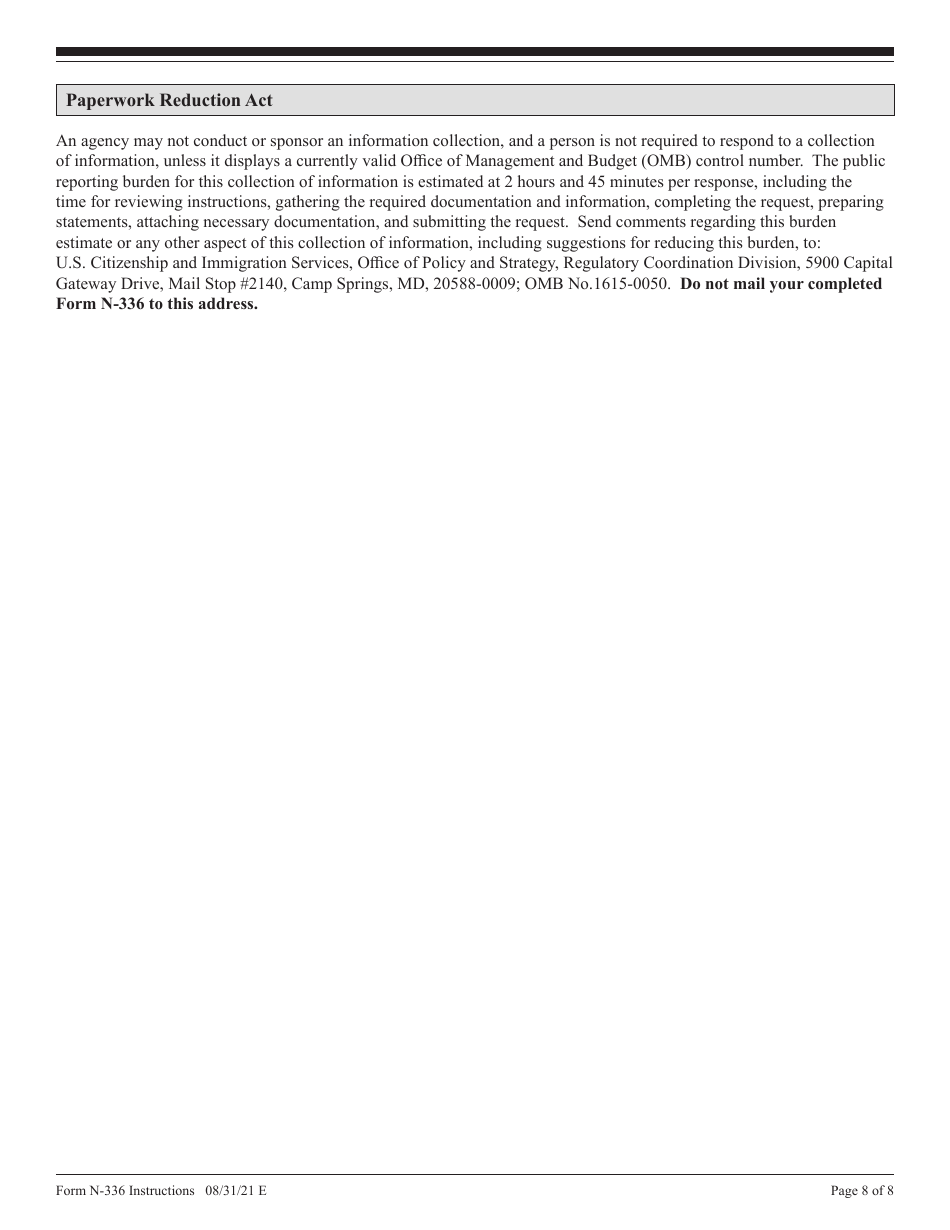 Instructions for USCIS Form N-336 Request for a Hearing on a Decision in Naturalization Proceedings Under Section 336, Page 8