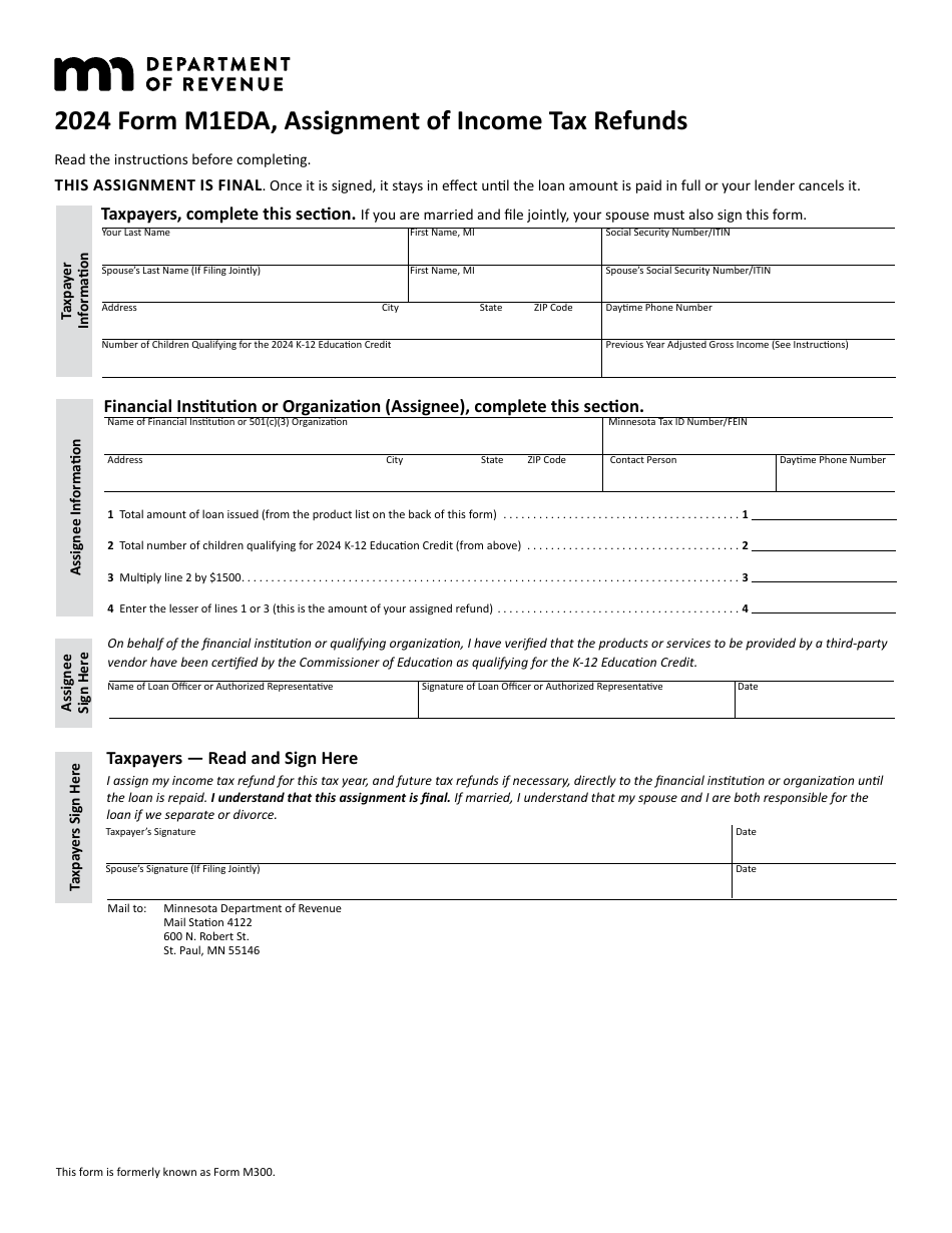 Form M1EDA Assignment of Income Tax Refunds - Minnesota, Page 1