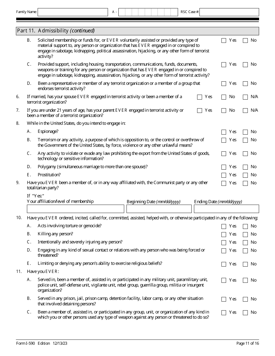 USCIS Form I-590 Registration for Classification as Refugee, Page 11