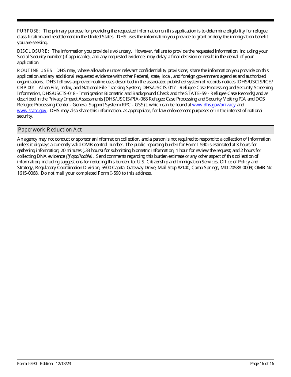 USCIS Form I-590 Registration for Classification as Refugee, Page 16