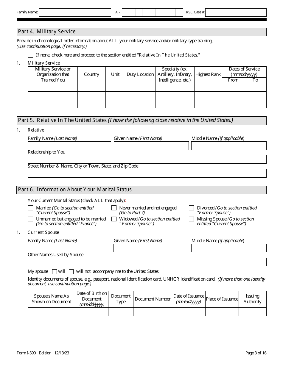 USCIS Form I-590 Registration for Classification as Refugee, Page 3