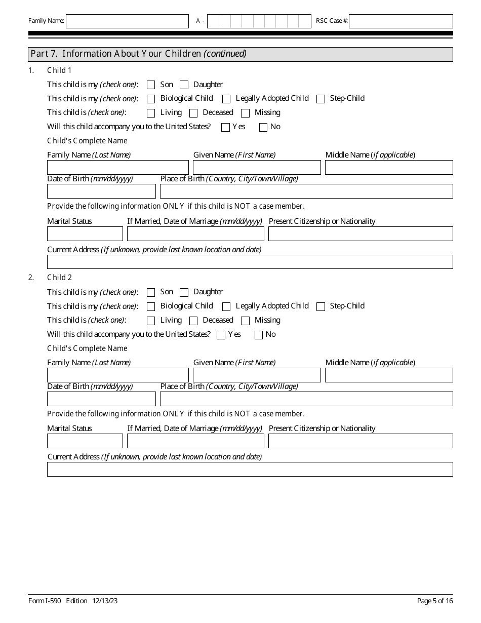 USCIS Form I-590 Registration for Classification as Refugee, Page 5