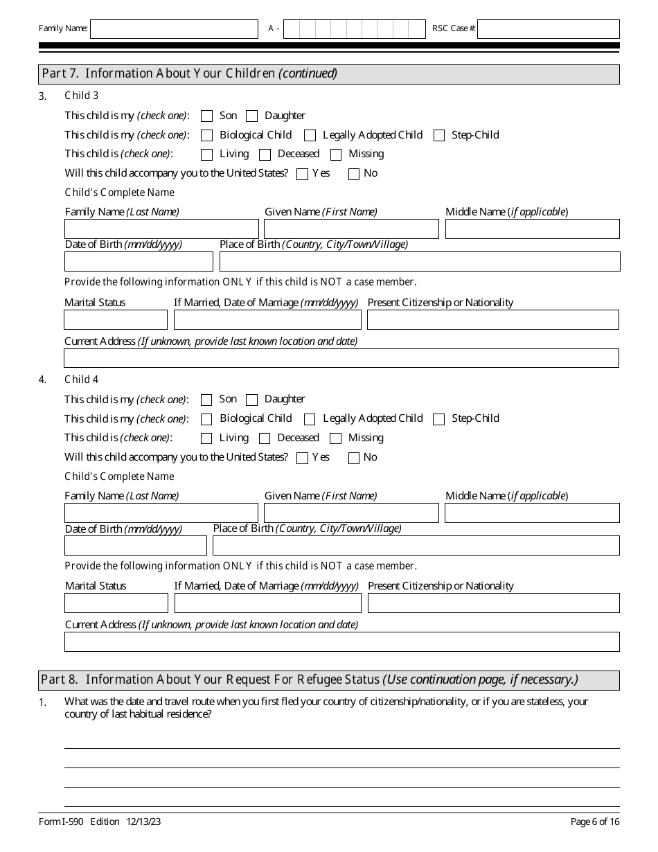 USCIS Form I-590 Registration for Classification as Refugee, Page 6