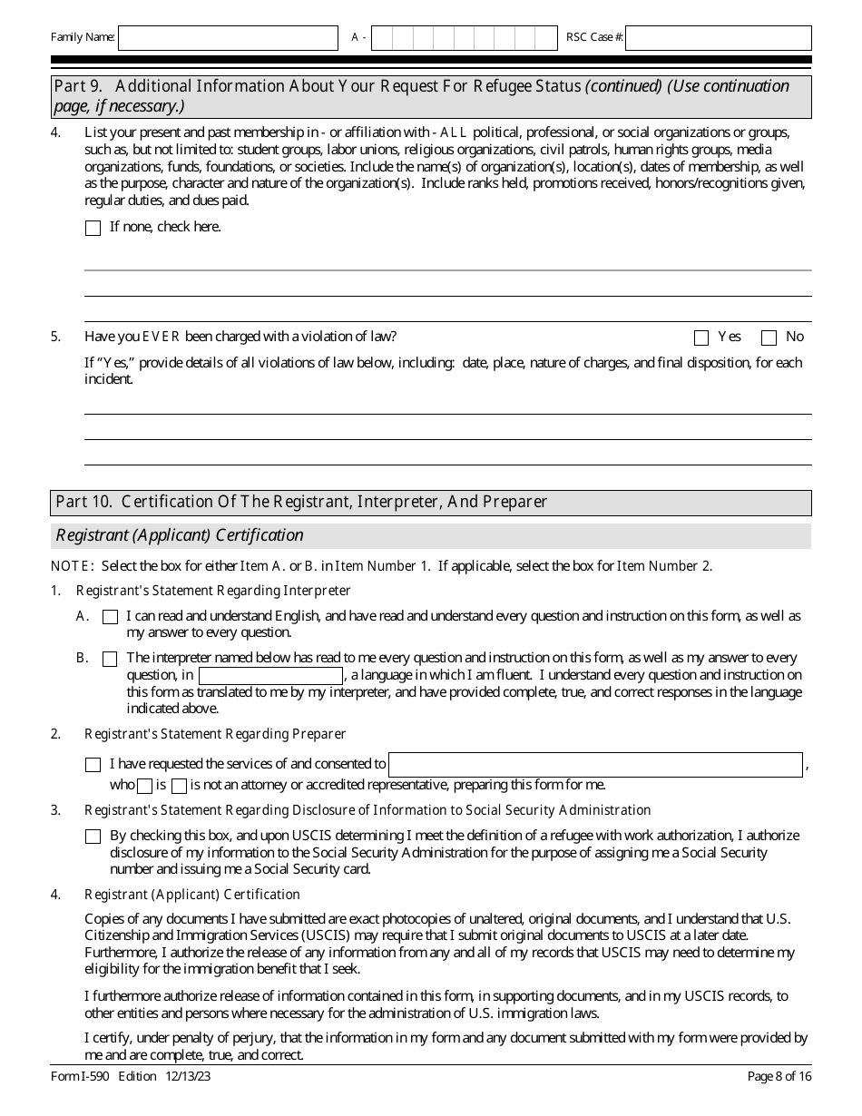 USCIS Form I-590 Download Fillable PDF or Fill Online Registration for ...