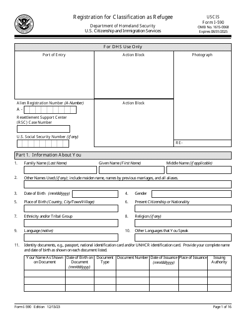 USCIS Form I-590 Registration for Classification as Refugee