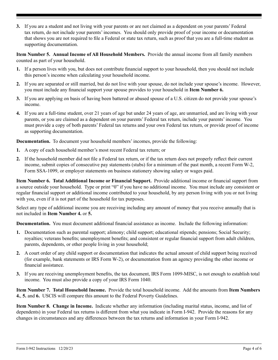 Instructions for USCIS Form I-942 Request for Reduced Fee, Page 4