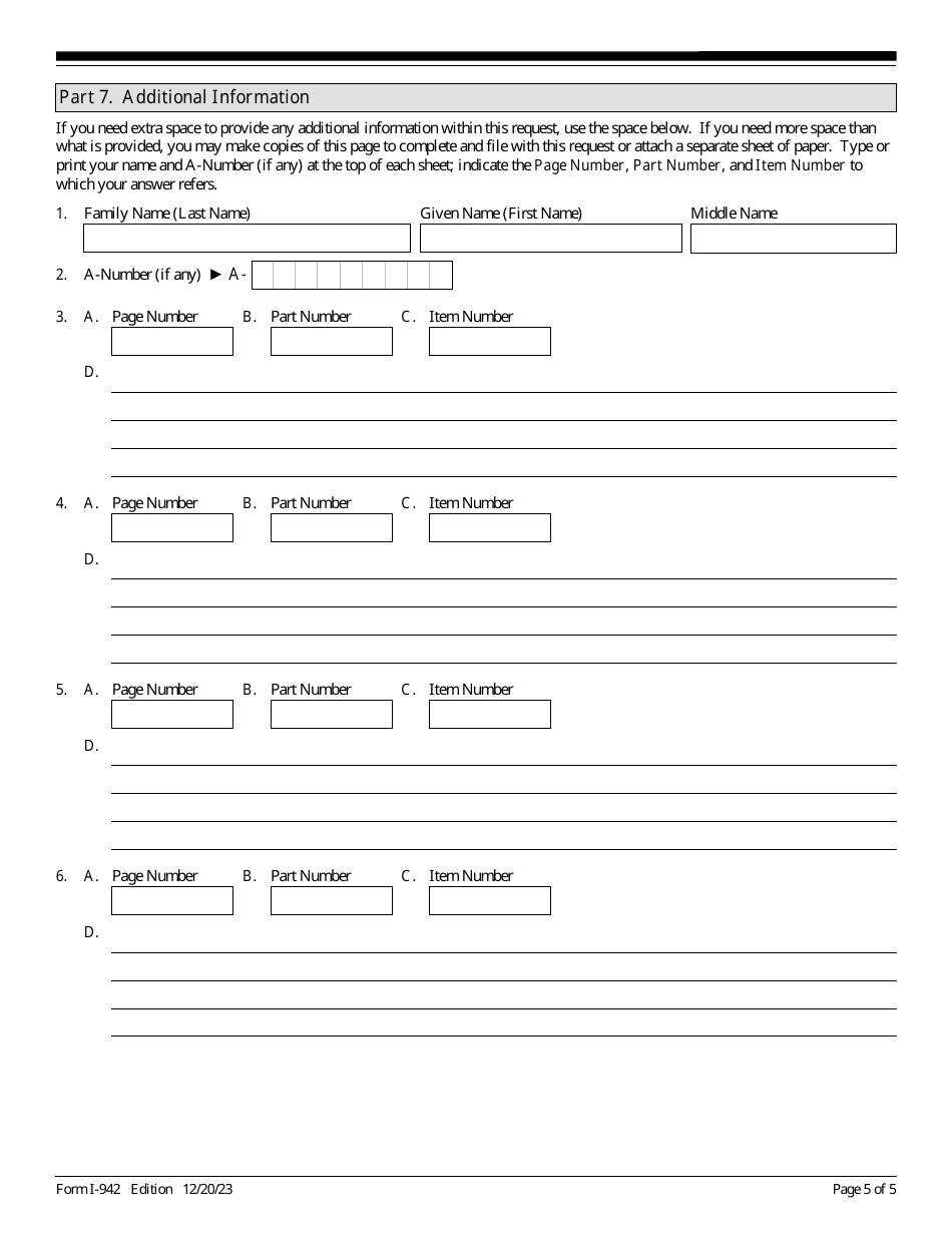 USCIS Form I-942 Request for Reduced Fee, Page 5