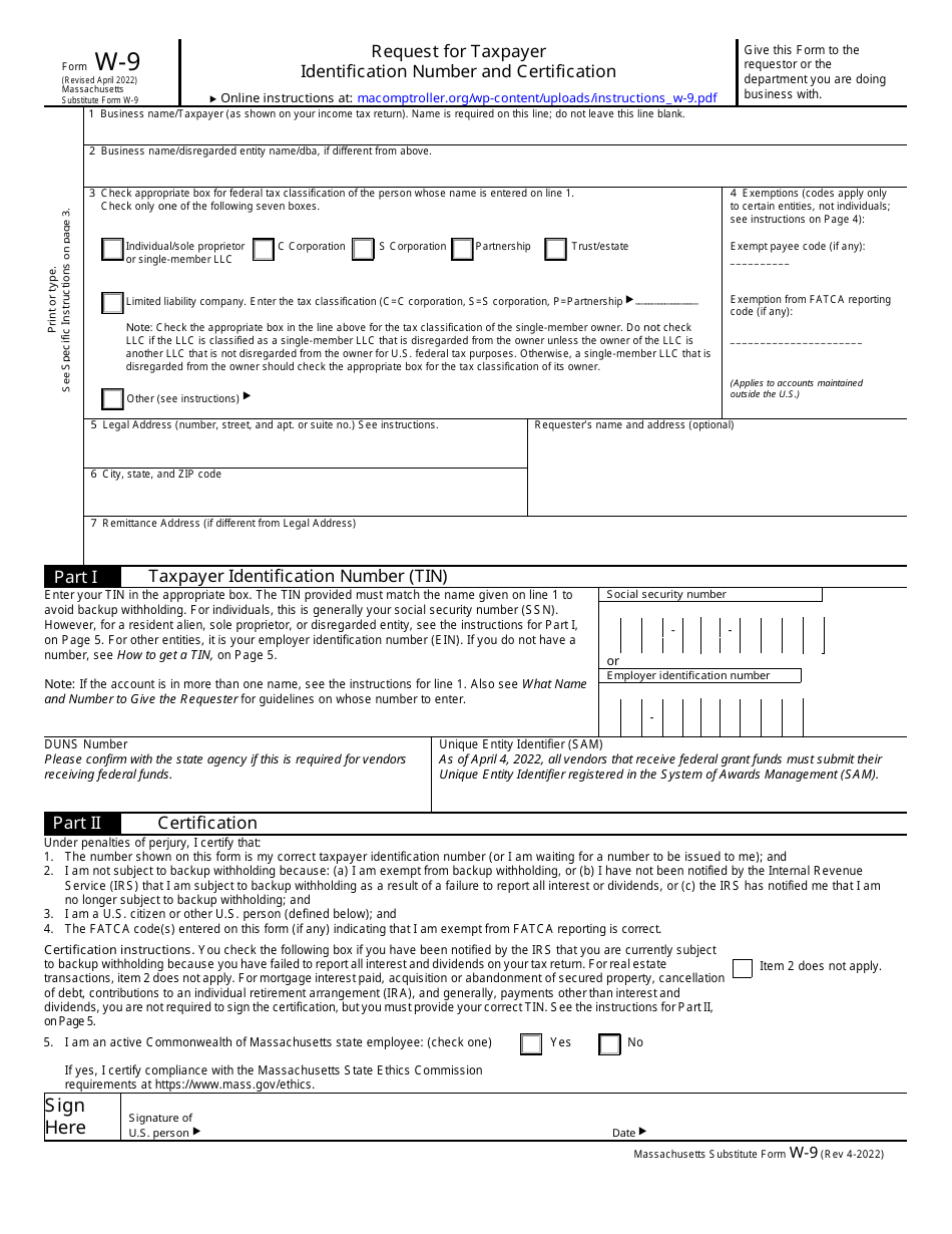 IRS Form W9 Fill Out, Sign Online and Download Fillable PDF, Massachusetts Templateroller