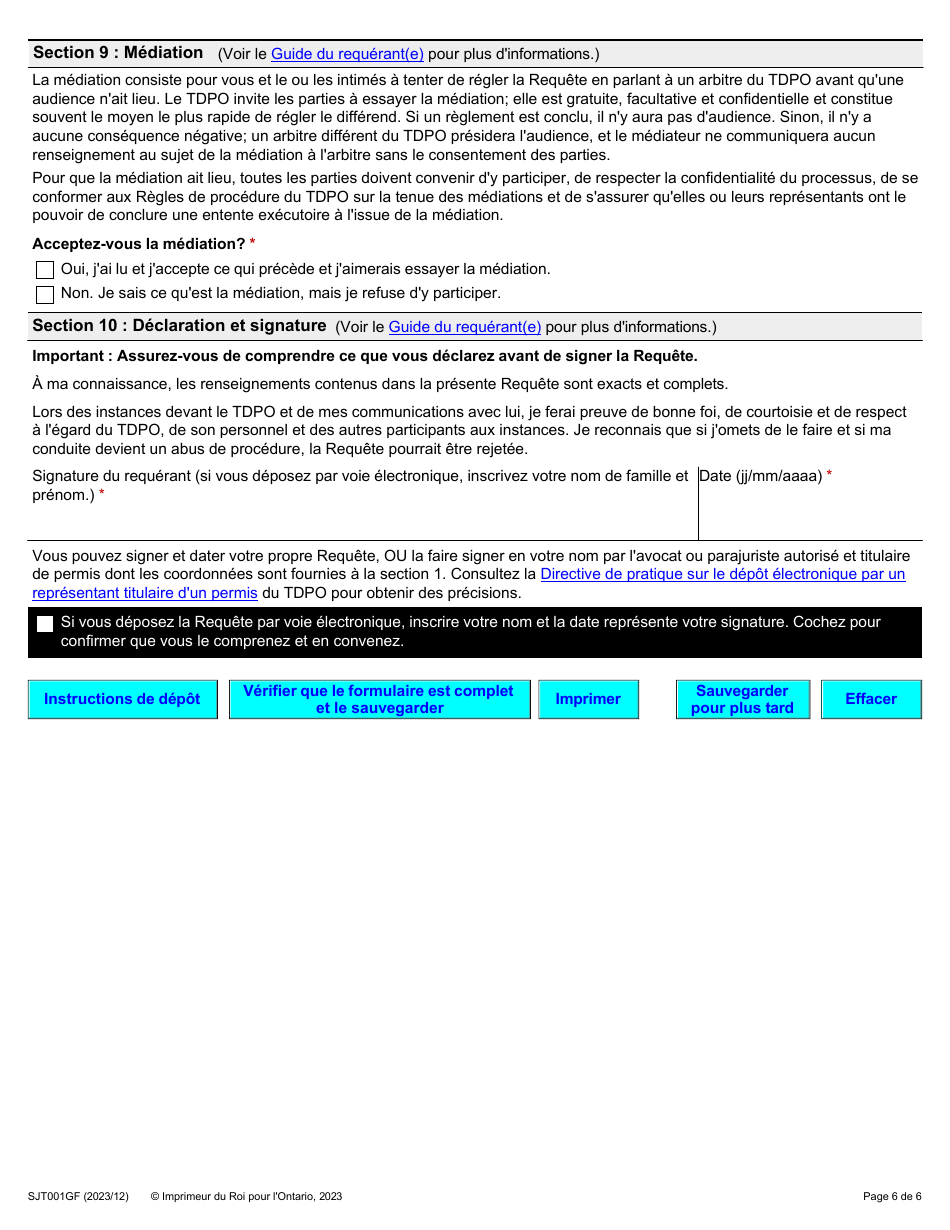 Forme 1G (SJT001GF) Requete Presentee Au Nom Dune Autre Personne En Vertu De Larticle 34(5) Du Code DES Droits De La Personne - Ontario, Canada (French), Page 6