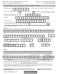 Document preview: Form DOH-65 Application for Emergency Medical Services Certification - New York