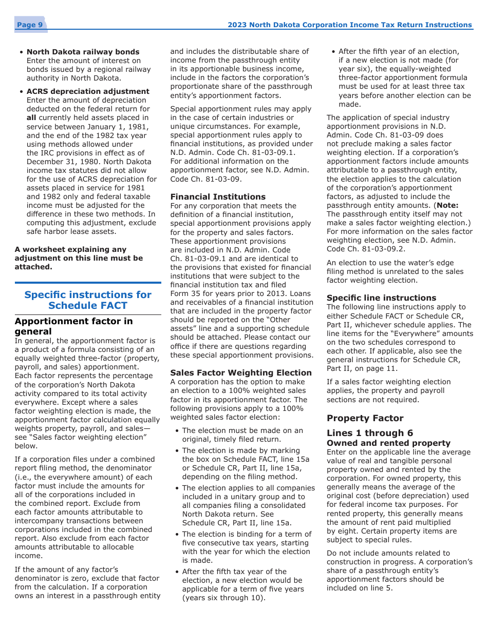 Instructions for Form 40, SFN28740 Corporation Income Tax Return - North Dakota, Page 12