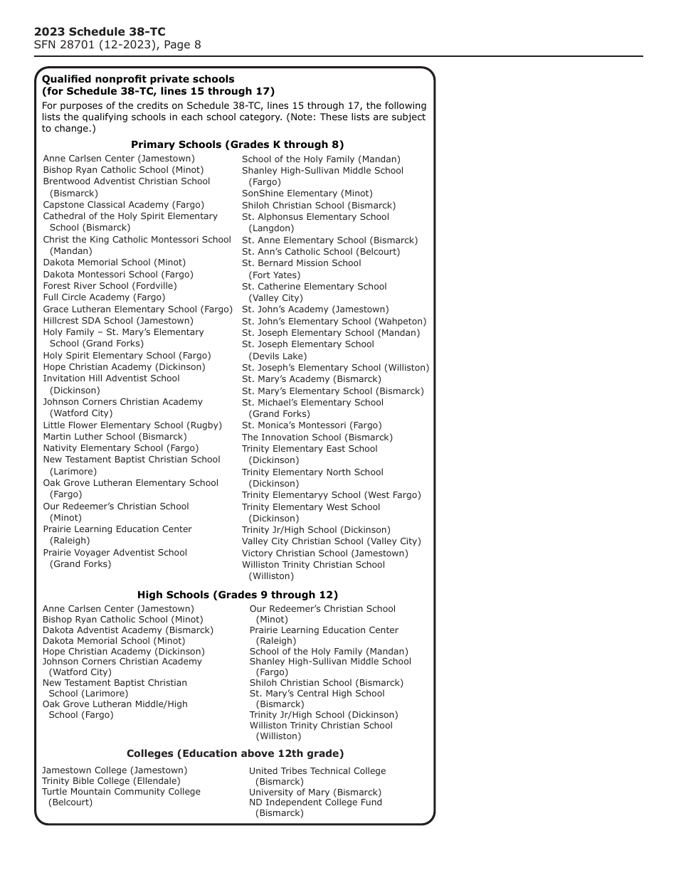 Form SFN28701 Schedule 38-TC Tax Credits - North Dakota, Page 8