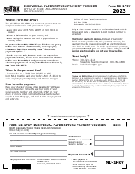 Document preview: Form ND-1PRV (SFN28756) Individual Paper Return Payment Voucher - North Dakota, 2023