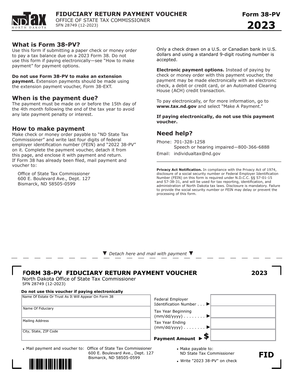 Form 38 (SFN28707) Fiduciary Income Tax Return - North Dakota, Page 4