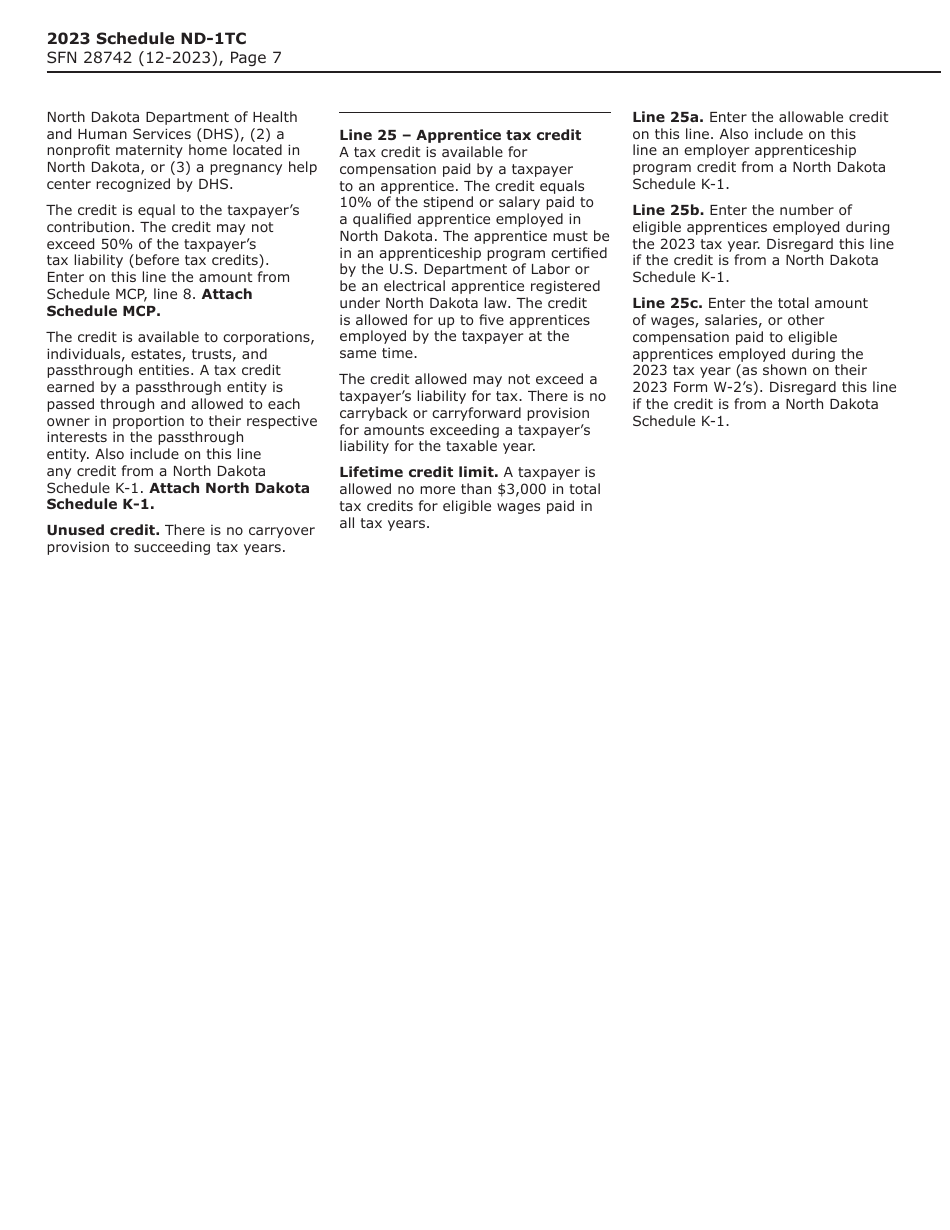 Form SFN28742 Schedule ND-1TC Tax Credits - North Dakota, Page 7