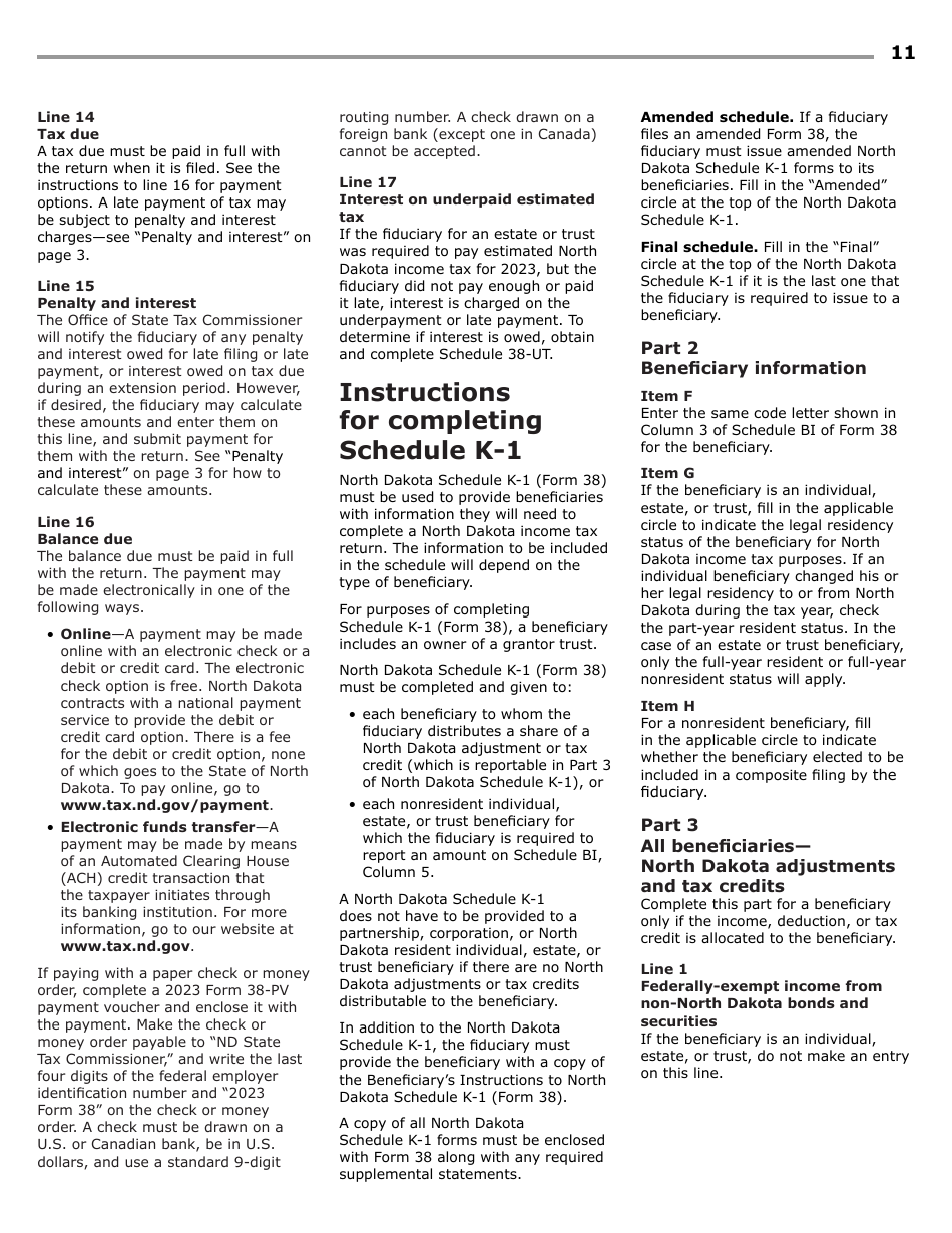 Instructions for Form 38, SFN28707 Fiduciary Income Tax Return - North Dakota, Page 13