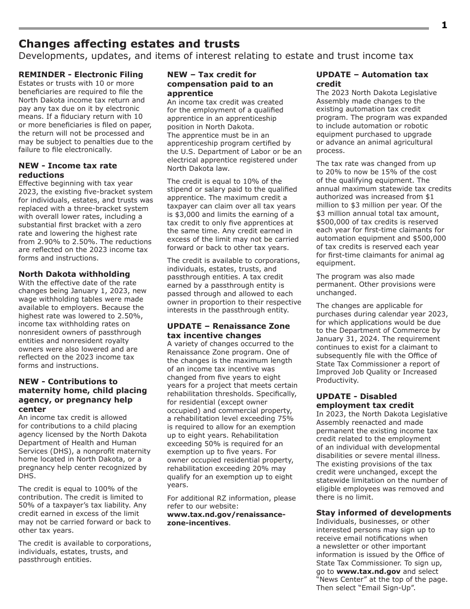 Instructions for Form 38, SFN28707 Fiduciary Income Tax Return - North Dakota, Page 3