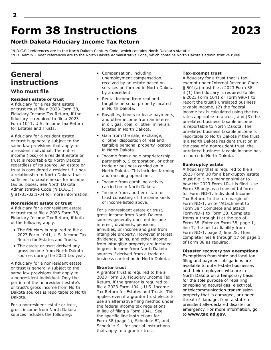 Instructions for Form 38, SFN28707 Fiduciary Income Tax Return - North Dakota, Page 4
