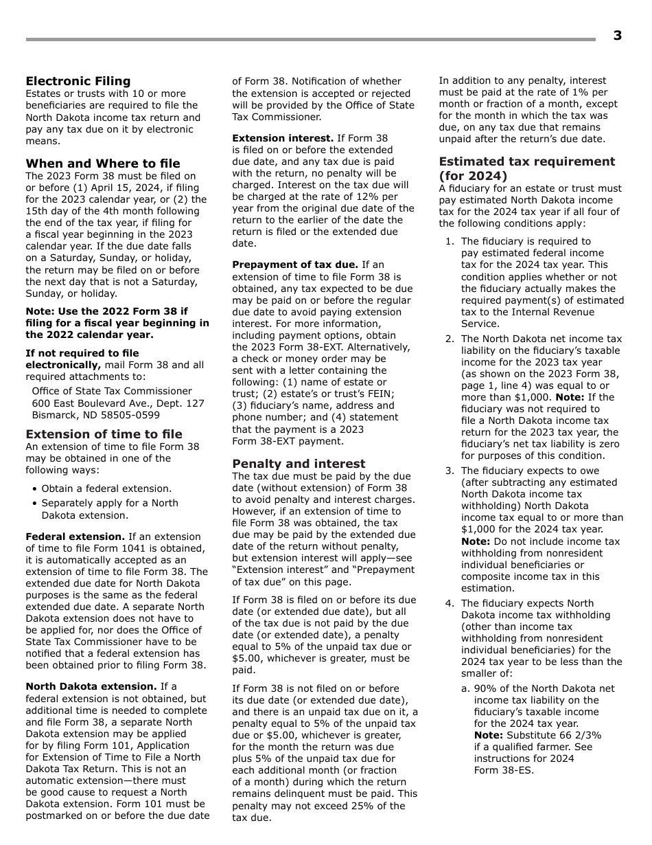 Instructions for Form 38, SFN28707 Fiduciary Income Tax Return - North Dakota, Page 5