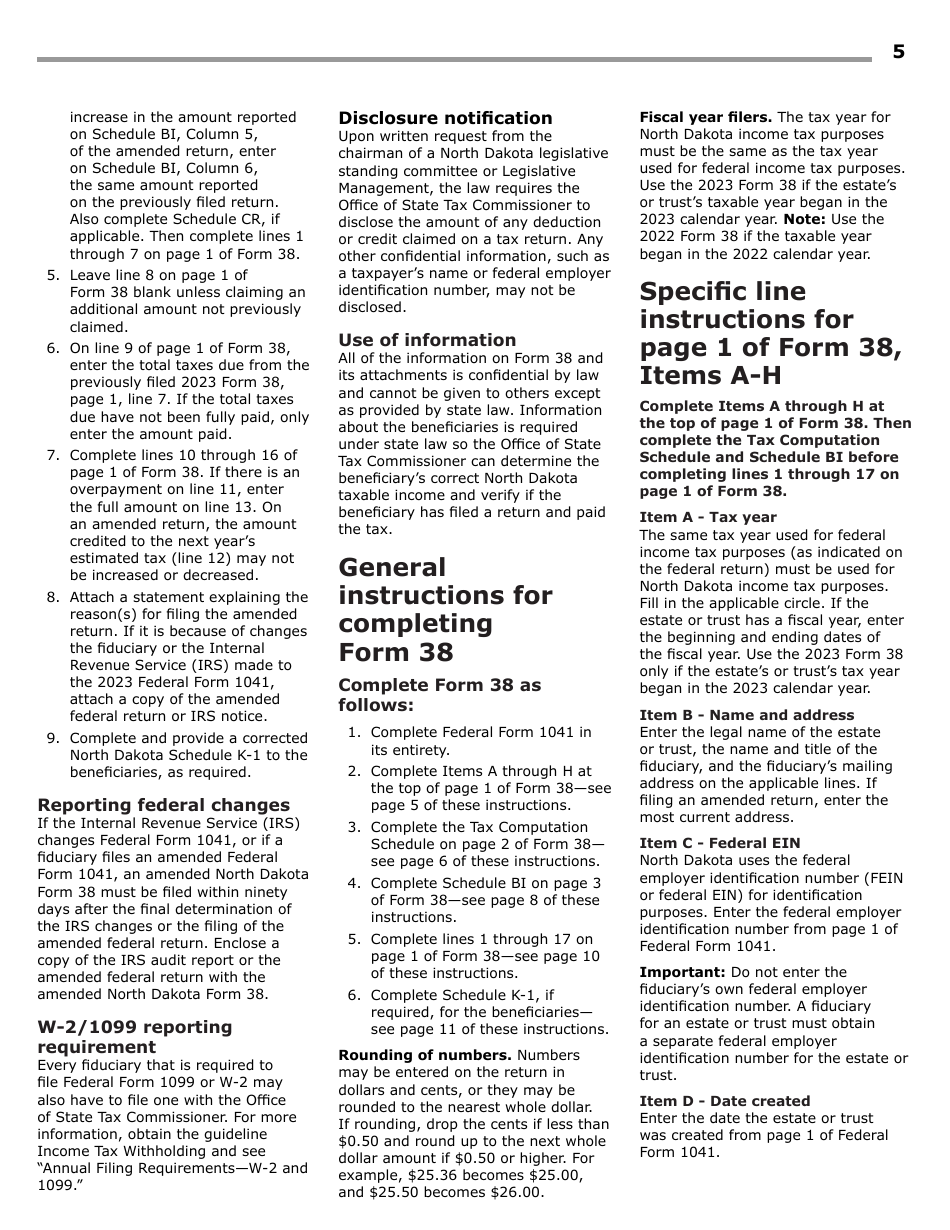 Instructions for Form 38, SFN28707 Fiduciary Income Tax Return - North Dakota, Page 7