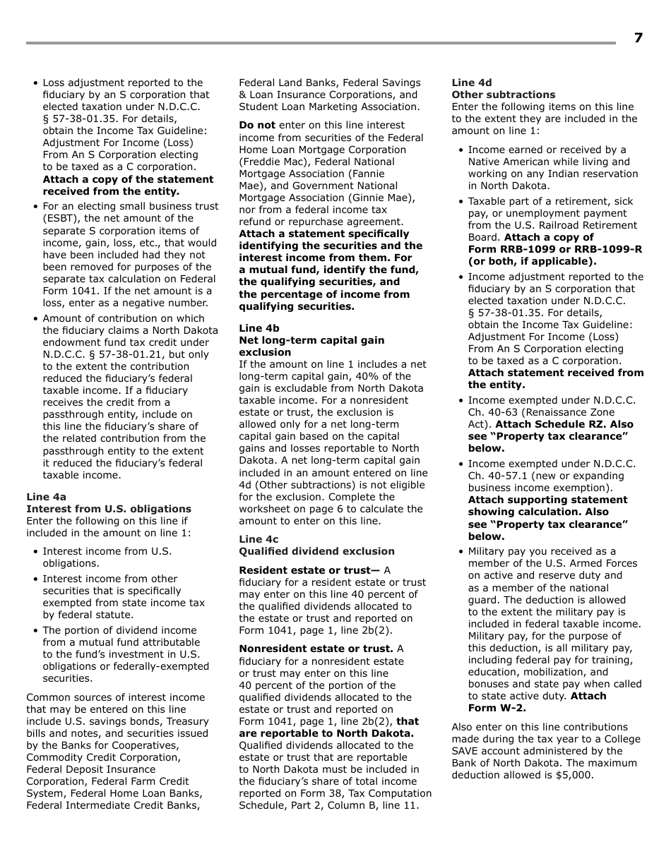 Instructions for Form 38, SFN28707 Fiduciary Income Tax Return - North Dakota, Page 9