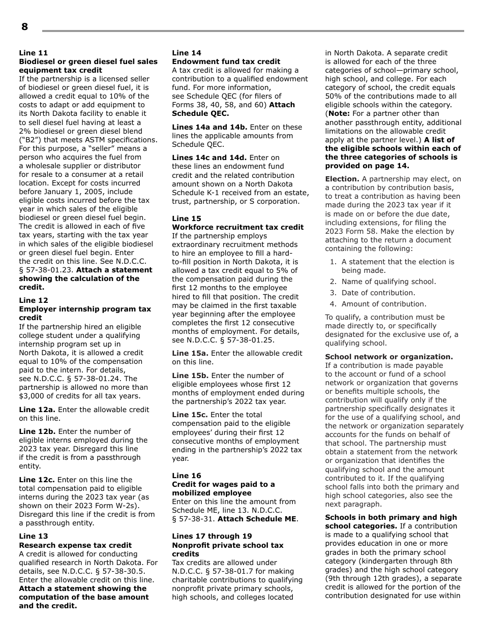 Instructions for Form 58, SFN28703 Partnership Income Tax Return - North Dakota, Page 10