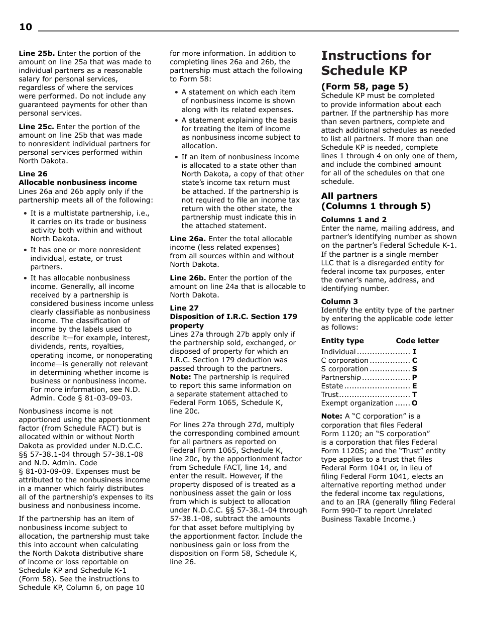 Instructions for Form 58, SFN28703 Partnership Income Tax Return - North Dakota, Page 12