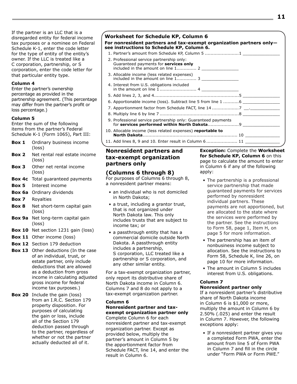 Instructions for Form 58, SFN28703 Partnership Income Tax Return - North Dakota, Page 13
