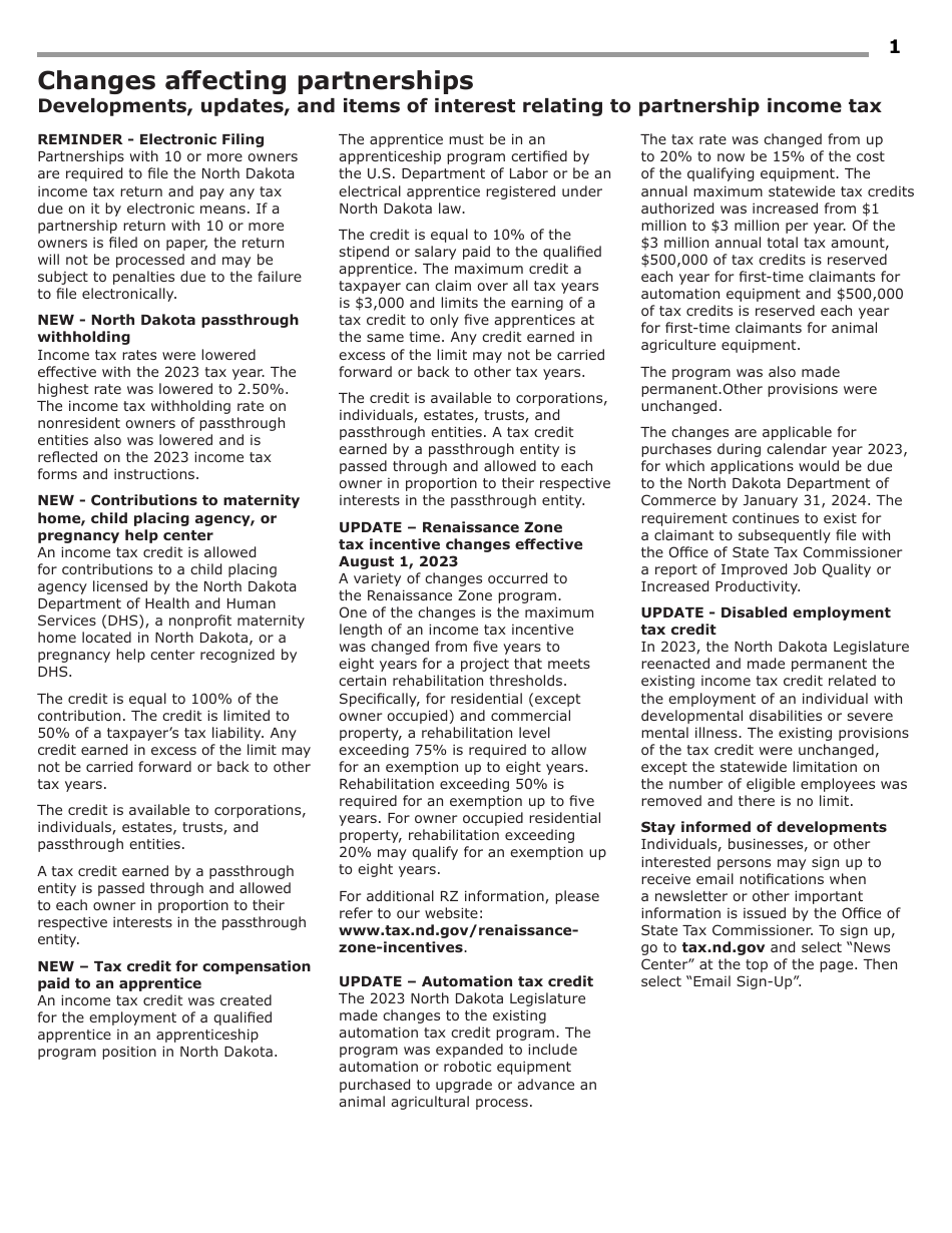 Instructions for Form 58, SFN28703 Partnership Income Tax Return - North Dakota, Page 3