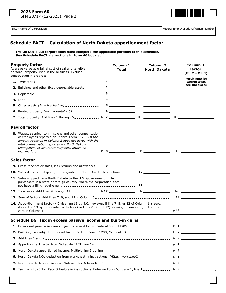 Form 60 (SFN28717) S Corporation Income Tax Return - North Dakota, Page 2