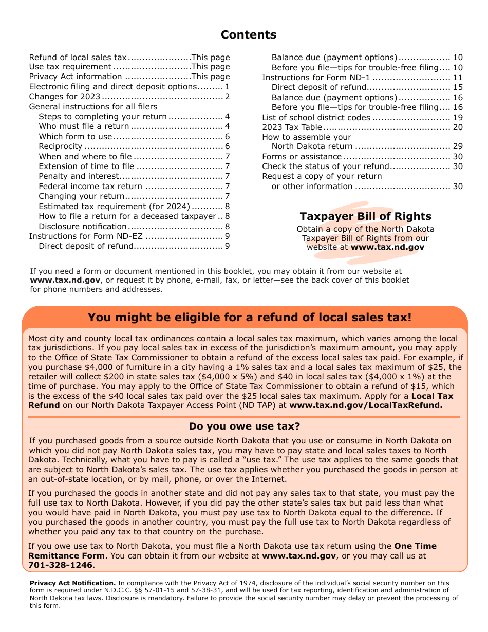 Instructions for Form ND-EZ, ND-1, SFN28745, SFN28702 - North Dakota, Page 2