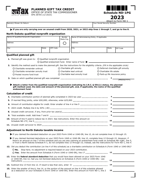 Form SFN28705 Schedule ND-1PG Planned Gift Tax Credit - North Dakota, 2023