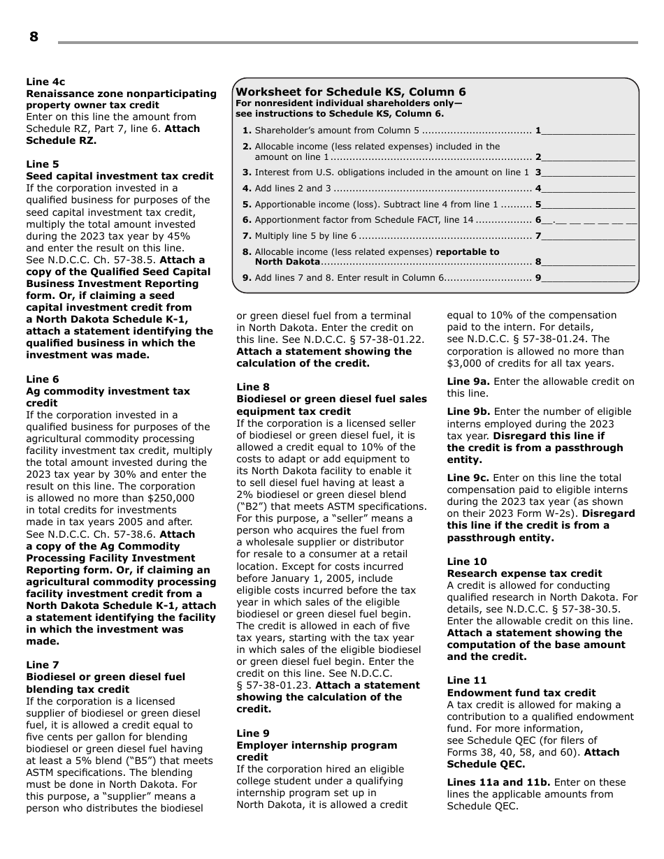 Instructions for Form 60, SFN28717 S Corporation Income Tax Return - North Dakota, Page 10