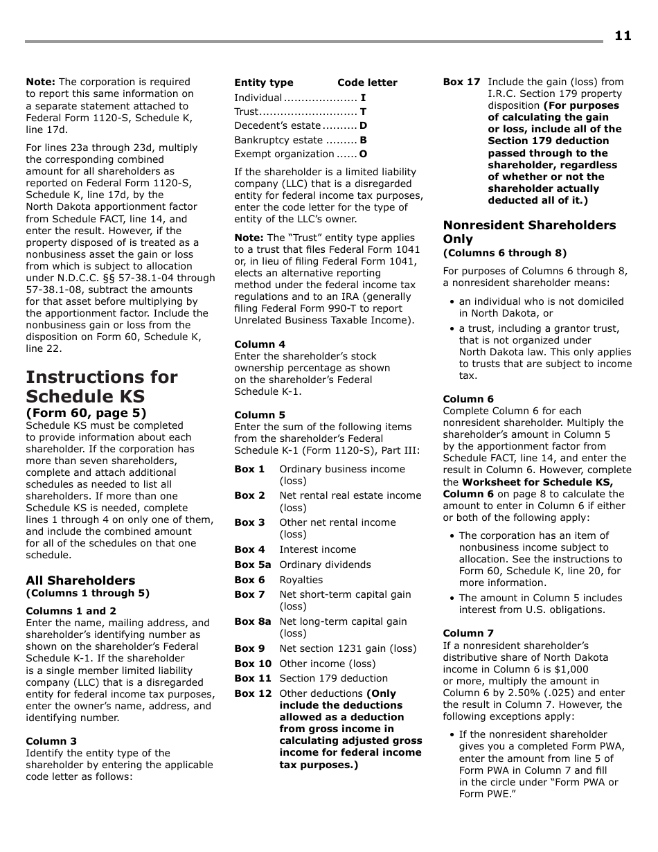 Instructions for Form 60, SFN28717 S Corporation Income Tax Return - North Dakota, Page 13