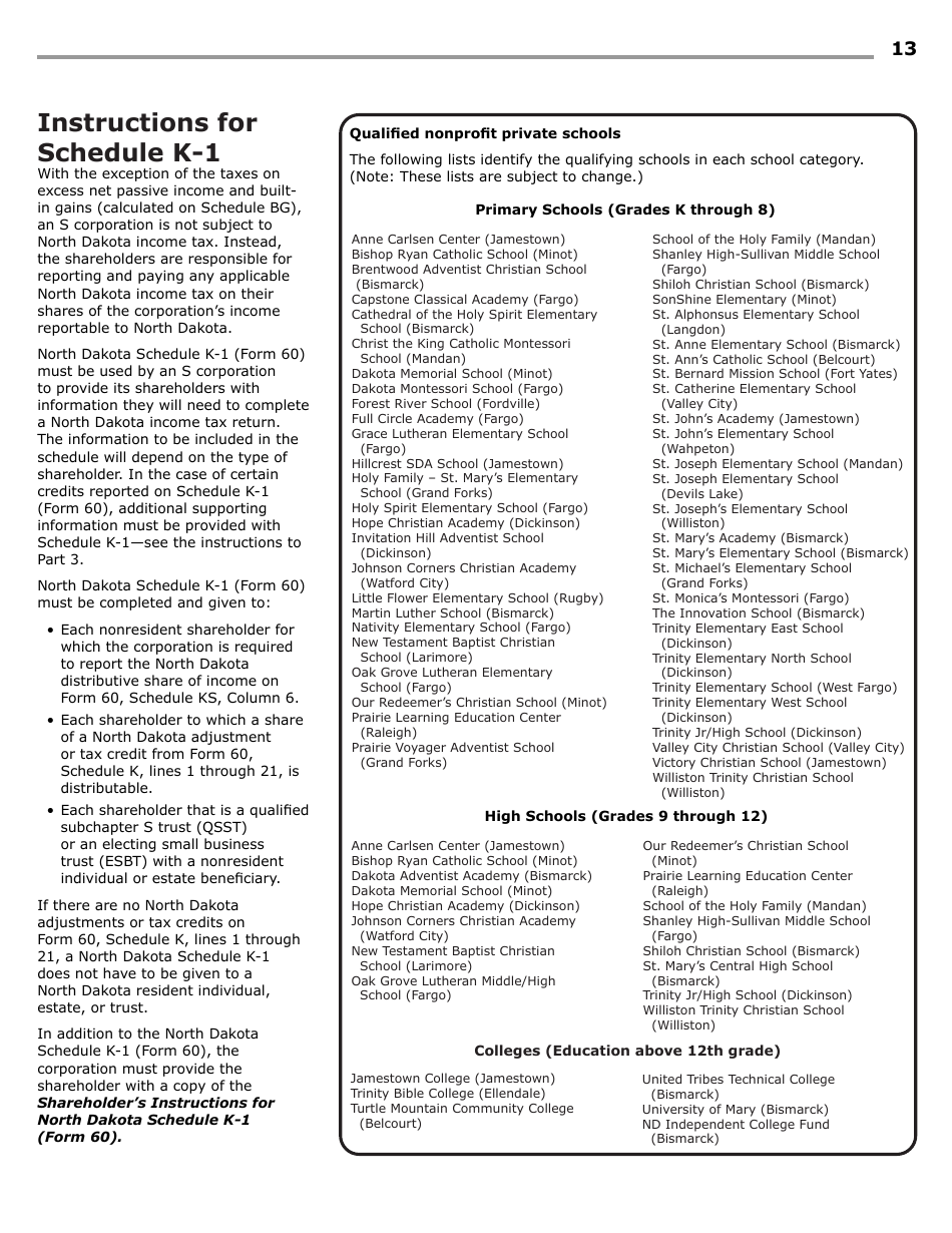 Instructions for Form 60, SFN28717 S Corporation Income Tax Return - North Dakota, Page 15