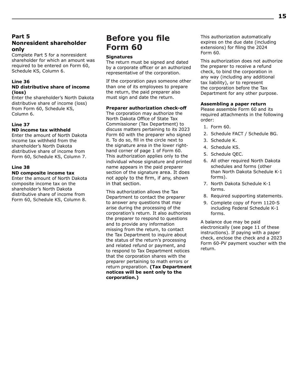 Instructions for Form 60, SFN28717 S Corporation Income Tax Return - North Dakota, Page 17