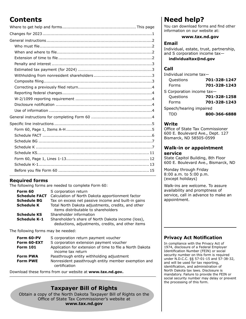 Instructions for Form 60, SFN28717 S Corporation Income Tax Return - North Dakota, Page 2