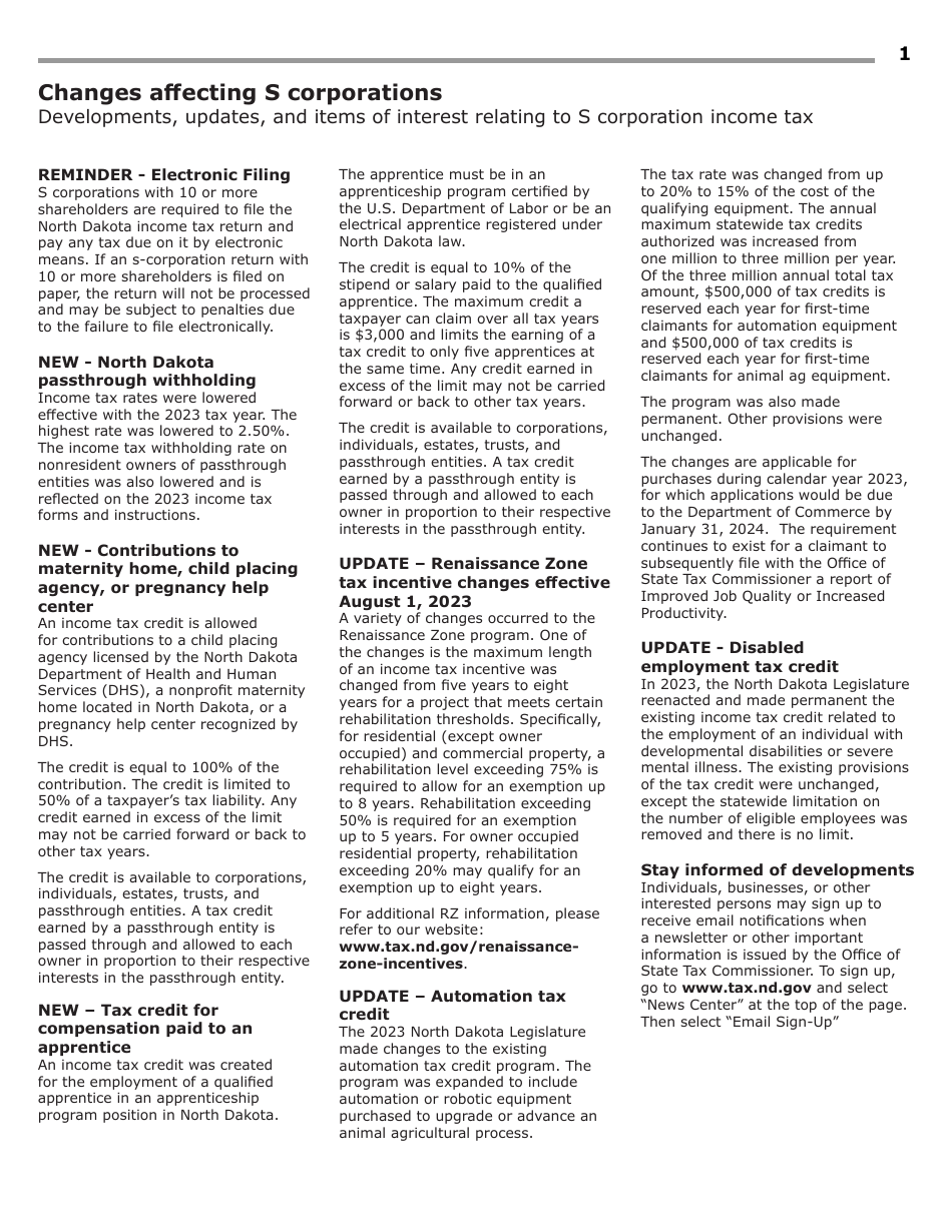 Instructions for Form 60, SFN28717 S Corporation Income Tax Return - North Dakota, Page 3