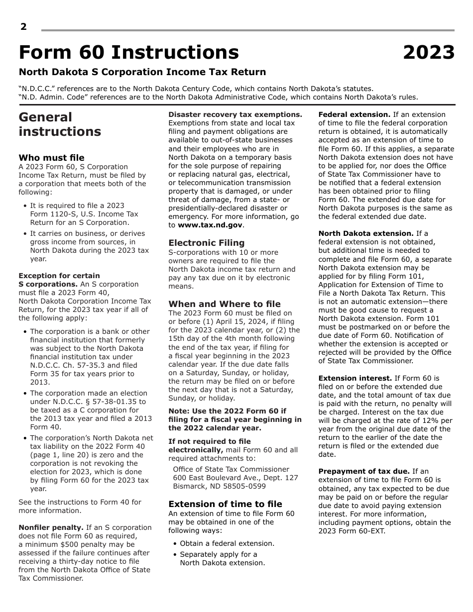 Instructions for Form 60, SFN28717 S Corporation Income Tax Return - North Dakota, Page 4
