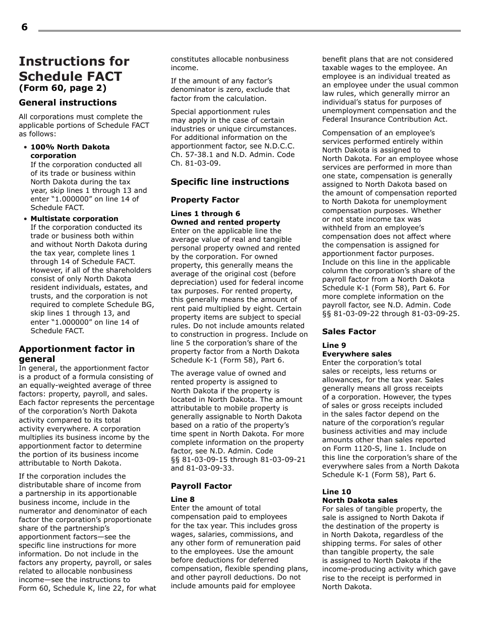Instructions for Form 60, SFN28717 S Corporation Income Tax Return - North Dakota, Page 8