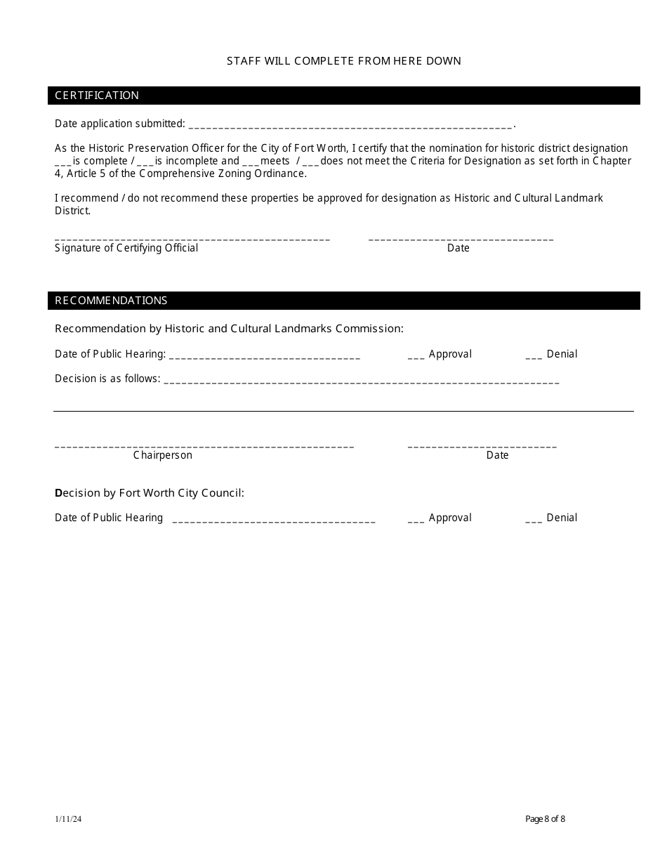 Designation of Individual Property Nomination Application - City of Fort Worth, Texas, Page 8