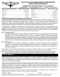 Document preview: Solicitud Para Exenciones De Impuestos Para Sitios Historicos - City of Fort Worth, Texas (Spanish), 2024